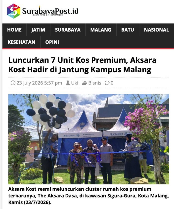 Liputan: Luncurkan 7 Unit Kos Premium Aksara Kost